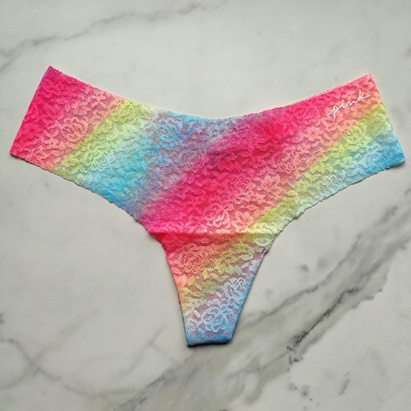 PINK Victoria's Secret Other - NWT PINK VICTORIA'S SECRET NO-SHOW SOFT LACE THONG PANTY IN RAINBOW GRADIENT SMA